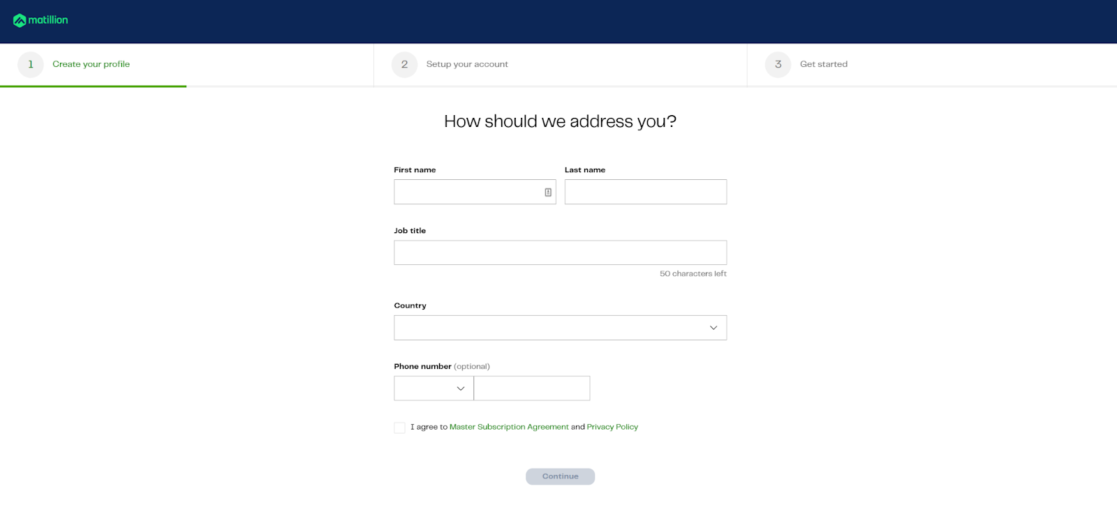 Matillion sign up - Create account